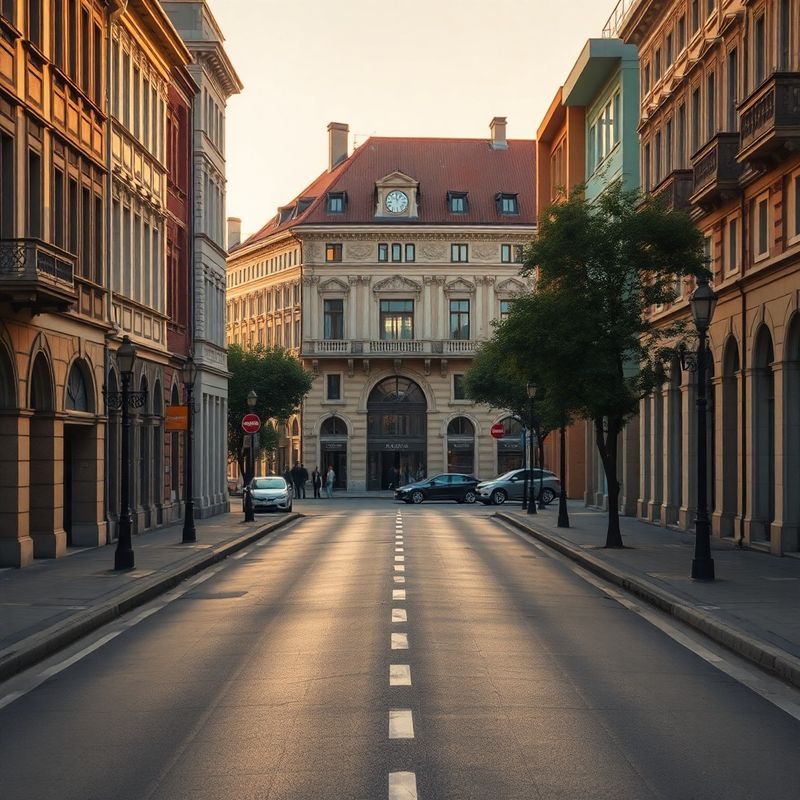 Strada Republicii, centrul orașului Oradea, în lumină caldă de după-amiază